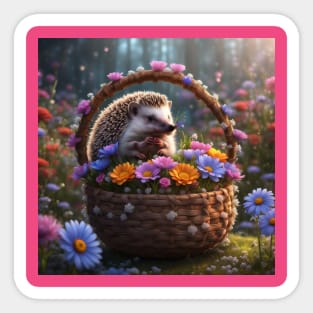 Baby Hedgehog in a Flower Basket Sticker